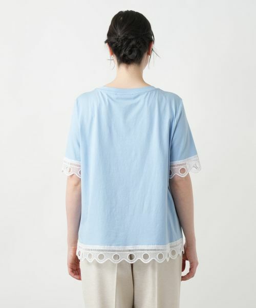 Leilian PLUS HOUSE / レリアンプラスハウス Tシャツ | カットワークレースTシャツ-BLUBIANCO | 詳細6