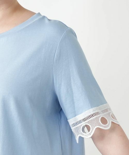 Leilian PLUS HOUSE / レリアンプラスハウス Tシャツ | カットワークレースTシャツ-BLUBIANCO | 詳細9