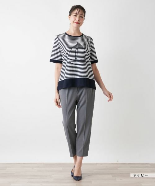 Leilian PLUS HOUSE / レリアンプラスハウス Tシャツ | 刺繍ボーダーTシャツ | 詳細1