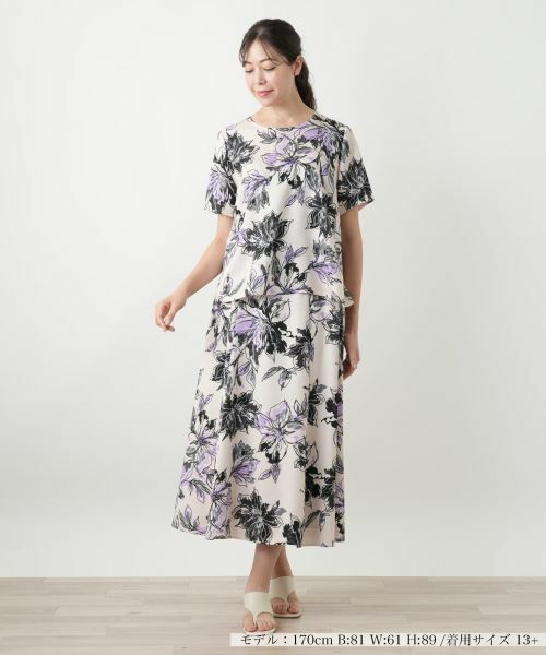 Leilian PLUS HOUSE / レリアンプラスハウス ミニ・ひざ丈スカート | 花柄フレアスカート | 詳細1