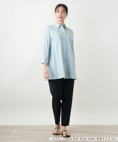 Leilian PLUS HOUSE / レリアンプラスハウス シャツ・ブラウス | ストライプ七分袖ブラウス | 詳細1