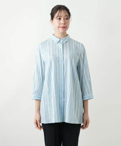 Leilian PLUS HOUSE / レリアンプラスハウス シャツ・ブラウス | ストライプ七分袖ブラウス | 詳細4