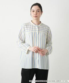 Leilian PLUS HOUSE / レリアンプラスハウス シャツ・ブラウス | ストライプバンドカラーブラウス【Leilian WHITE LABEL】