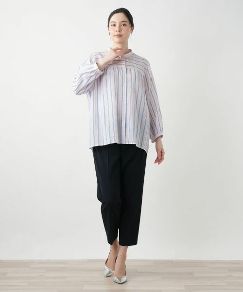 Leilian PLUS HOUSE / レリアンプラスハウス シャツ・ブラウス | ストライプバンドカラーブラウス【Leilian WHITE LABEL】 | 詳細1