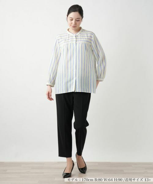 Leilian PLUS HOUSE / レリアンプラスハウス シャツ・ブラウス | ストライプバンドカラーブラウス【Leilian WHITE LABEL】 | 詳細4