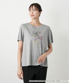レリアン大きいサイズTシャツリボン柄 リボンモチーフプリントTシャツ【Leilian WHITE
