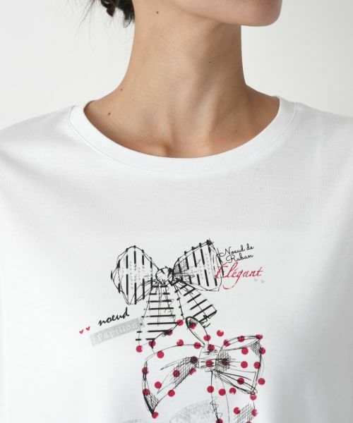 Leilian PLUS HOUSE / レリアンプラスハウス Tシャツ | リボンモチーフプリントTシャツ【Leilian WHITE LABEL】 | 詳細10