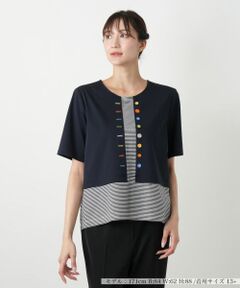 Leilian PLUS HOUSE / レリアンプラスハウス カットソー | ボタン刺繍Tシャツ【Leilian WHITE LABEL】