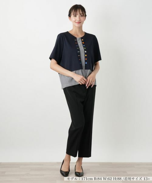 Leilian PLUS HOUSE / レリアンプラスハウス カットソー | ボタン刺繍Tシャツ【Leilian WHITE LABEL】 | 詳細1