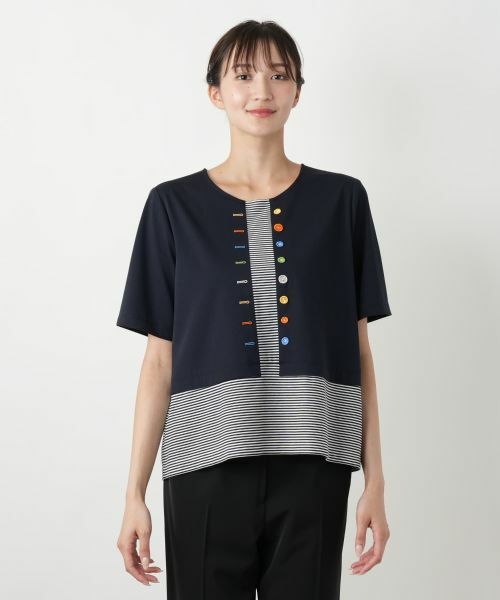 Leilian PLUS HOUSE / レリアンプラスハウス カットソー | ボタン刺繍Tシャツ【Leilian WHITE LABEL】 | 詳細4