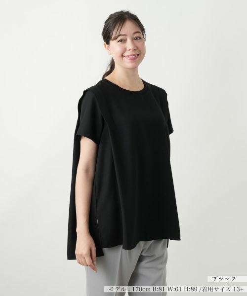 Leilian PLUS HOUSE/レリアンプラスハウス 【店舗人気】ラメクルーネックカットソー【Leilian WHITE LABEL】 ブラック 13+