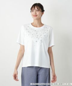 Leilian PLUS HOUSE / レリアンプラスハウス Tシャツ | 【店舗人気】スパンコール刺繍Tシャツ【Leilian WHITE LABEL】