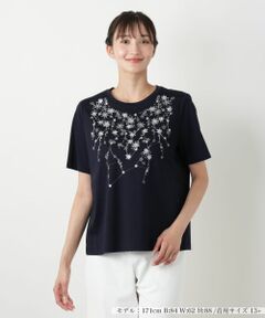 Leilian PLUS HOUSE / レリアンプラスハウス Tシャツ | 【店舗人気】スパンコール刺繍Tシャツ【Leilian WHITE LABEL】