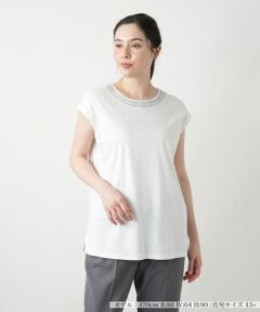 Leilian PLUS HOUSE / レリアンプラスハウス Tシャツ | 刺繍フレンチスリーブカットソー【Leilian WHITE LABEL】