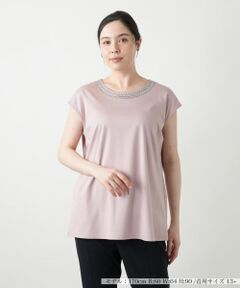 Leilian PLUS HOUSE / レリアンプラスハウス Tシャツ | 刺繍フレンチスリーブカットソー【Leilian WHITE LABEL】