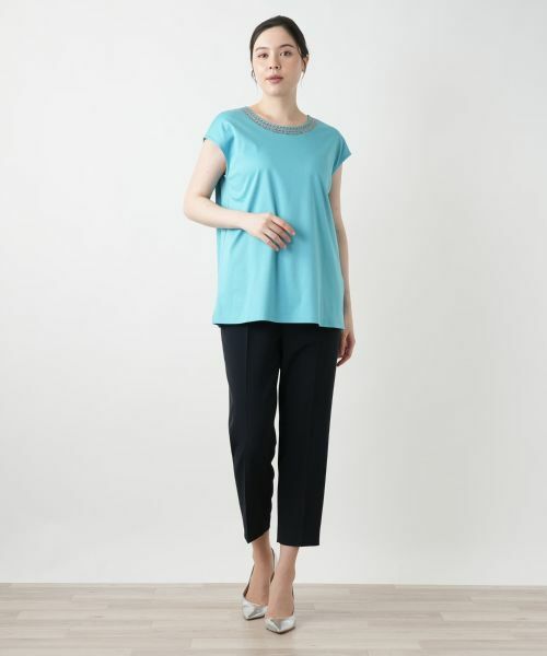 Leilian PLUS HOUSE / レリアンプラスハウス Tシャツ | 刺繍フレンチスリーブカットソー【Leilian WHITE LABEL】 | 詳細1