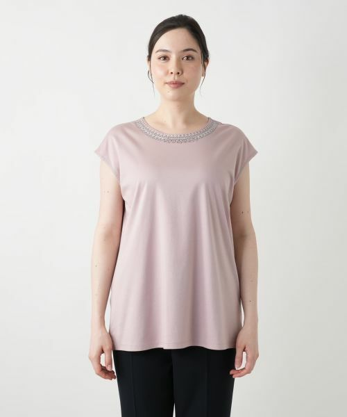 Leilian PLUS HOUSE / レリアンプラスハウス Tシャツ | 刺繍フレンチスリーブカットソー【Leilian WHITE LABEL】 | 詳細10