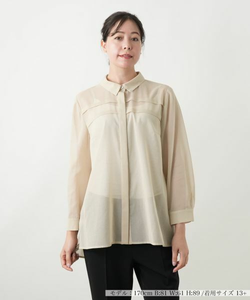 Leilian PLUS HOUSE/レリアンプラスハウス 比翼シアーブラウス【Leilian WHITE LABEL】 ベージュ 17+