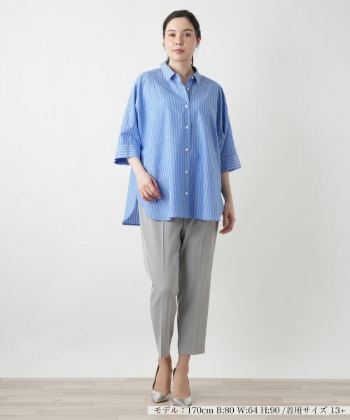 Leilian PLUS HOUSE / レリアンプラスハウス シャツ・ブラウス | 【店舗人気】ストライプドルマンブラウス【Leilian WHITE LABEL】 | 詳細1