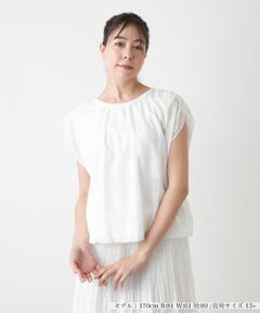 Leilian PLUS HOUSE / レリアンプラスハウス カットソー | チェックフレンチスリーブブラウス【BOURGE】