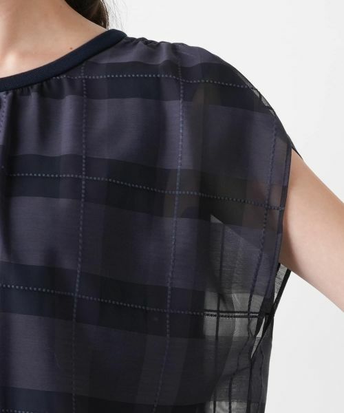 Leilian PLUS HOUSE / レリアンプラスハウス カットソー | チェックフレンチスリーブブラウス【BOURGE】 | 詳細12