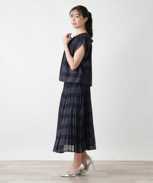 Leilian PLUS HOUSE / レリアンプラスハウス カットソー | チェックフレンチスリーブブラウス【BOURGE】 | 詳細5