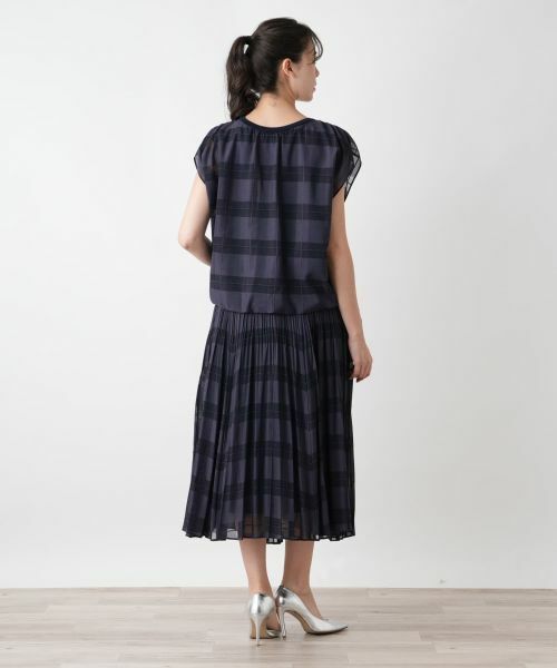 Leilian PLUS HOUSE / レリアンプラスハウス カットソー | チェックフレンチスリーブブラウス【BOURGE】 | 詳細6