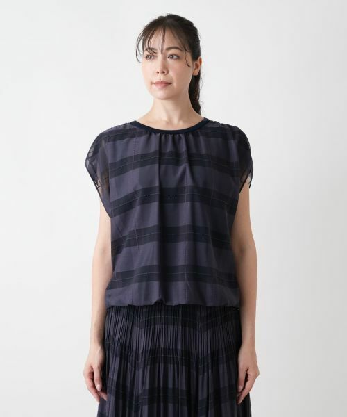 Leilian PLUS HOUSE / レリアンプラスハウス カットソー | チェックフレンチスリーブブラウス【BOURGE】 | 詳細7
