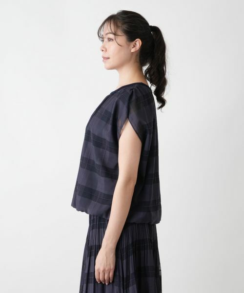 Leilian PLUS HOUSE / レリアンプラスハウス カットソー | チェックフレンチスリーブブラウス【BOURGE】 | 詳細8