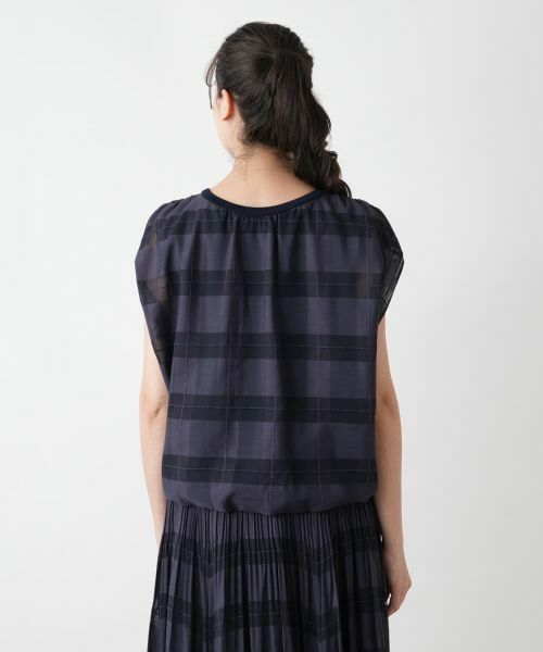 Leilian PLUS HOUSE / レリアンプラスハウス カットソー | チェックフレンチスリーブブラウス【BOURGE】 | 詳細9