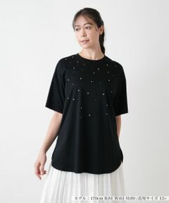Leilian PLUS HOUSE / レリアンプラスハウス カットソー | フロントビジューTシャツ【BOURGE】