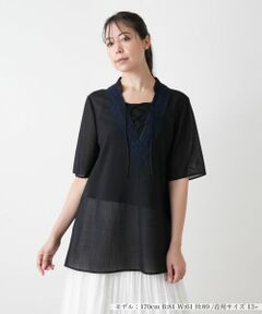 Leilian PLUS HOUSE / レリアンプラスハウス シャツ・ブラウス | レースアップブラウス【BOURGE】