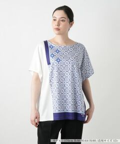 Leilian PLUS HOUSE / レリアンプラスハウス カットソー | 幾何学柄切替Tシャツ【ROCHAS Premiere】