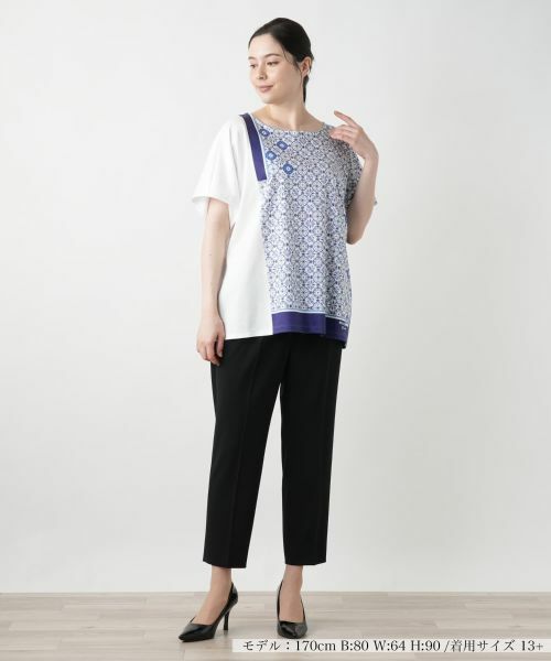 Leilian PLUS HOUSE / レリアンプラスハウス カットソー | 幾何学柄切替Tシャツ【ROCHAS Premiere】 | 詳細1