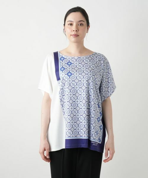 Leilian PLUS HOUSE / レリアンプラスハウス カットソー | 幾何学柄切替Tシャツ【ROCHAS Premiere】 | 詳細4
