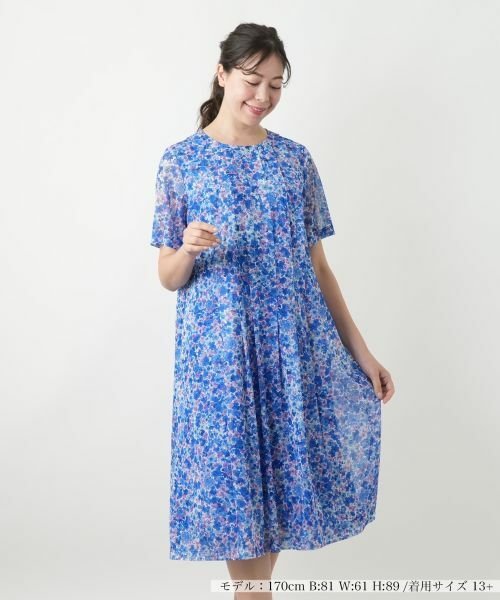 Leilian PLUS HOUSE / レリアンプラスハウス ドレス | 花柄フレアワンピース【ERICA】(ロイヤルブルー)