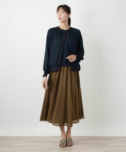 Leilian PLUS HOUSE / レリアンプラスハウス カーディガン・ボレロ | 異素材切り替えカーディガン【BOURGE】 | 詳細1