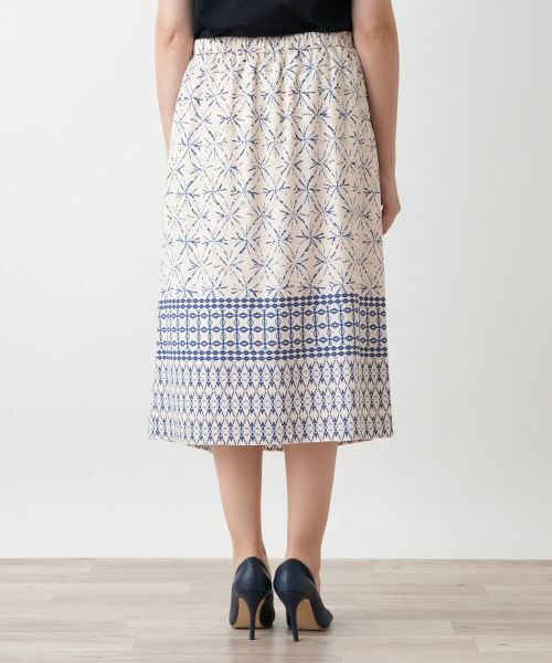 Leilian PLUS HOUSE / レリアンプラスハウス ミニ・ひざ丈スカート | 幾何学柄切替ラップ風スカート【BOURGE】 | 詳細6
