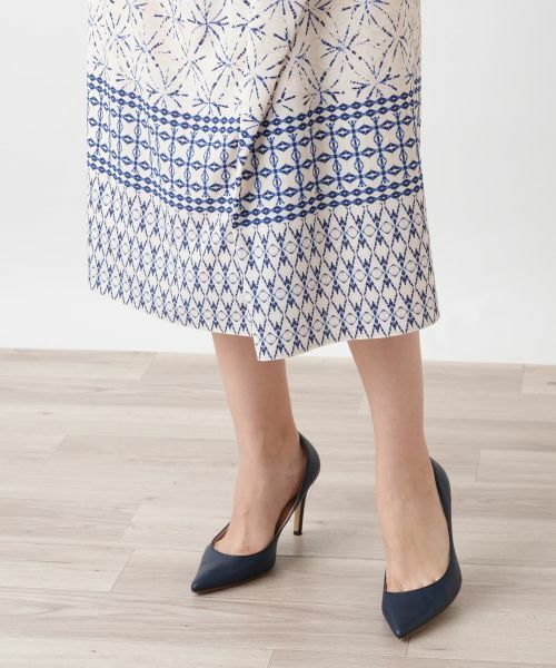 Leilian PLUS HOUSE / レリアンプラスハウス ミニ・ひざ丈スカート | 幾何学柄切替ラップ風スカート【BOURGE】 | 詳細8