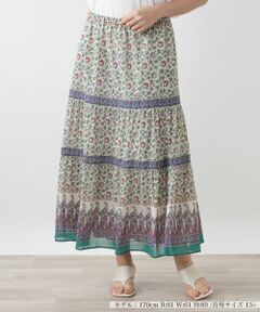 Leilian PLUS HOUSE / レリアンプラスハウス ミニ・ひざ丈スカート | プリントロングスカート【Leilian WHITE LABEL】
