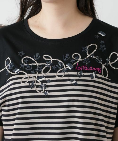 Leilian PLUS HOUSE / レリアンプラスハウス カットソー | ボーダー切替Tシャツ【Leilian WHITE LABEL】 | 詳細4