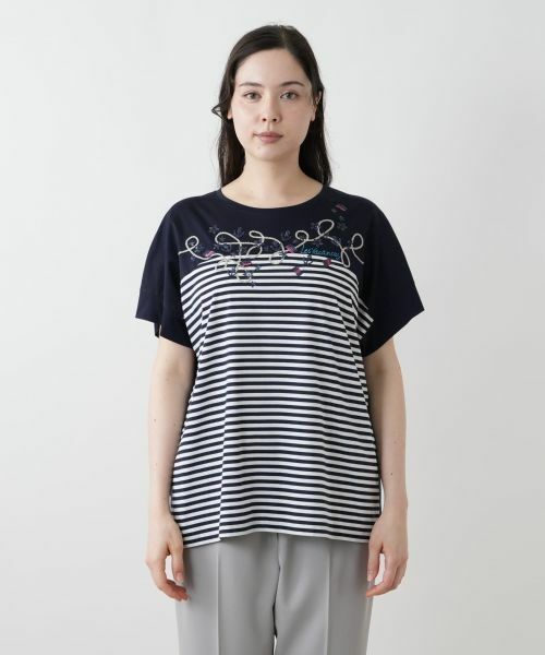 Leilian PLUS HOUSE / レリアンプラスハウス カットソー | ボーダー切替Tシャツ【Leilian WHITE LABEL】 | 詳細8