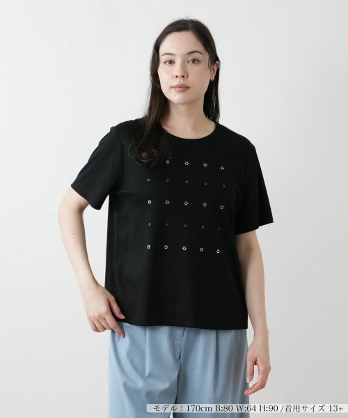 Leilian PLUS HOUSE/レリアンプラスハウス ビジューTシャツ【Leilian WHITE LABEL】 ブラック 13+