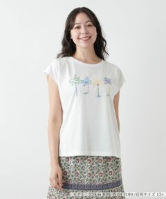 Leilian PLUS HOUSE / レリアンプラスハウス カットソー | 刺繍フレンチスリーブTシャツ【Leilian WHITE LABEL】