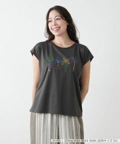 Leilian PLUS HOUSE / レリアンプラスハウス カットソー | 刺繍フレンチスリーブTシャツ【Leilian WHITE LABEL】