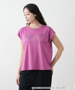 Leilian PLUS HOUSE / レリアンプラスハウス カットソー | 刺繍フレンチスリーブTシャツ【Leilian WHITE LABEL】