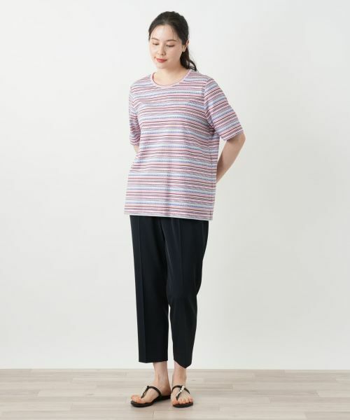 Leilian PLUS HOUSE / レリアンプラスハウス Tシャツ | 幾何学ボーダーカットソー【Leilian WHITE LABEL】 | 詳細1