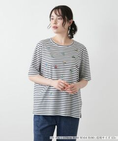 Leilian PLUS HOUSE / レリアンプラスハウス Tシャツ | 刺繍ボーダーカットソー【Leilian WHITE LABEL】