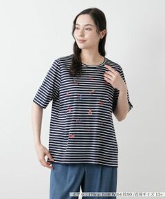 Leilian PLUS HOUSE / レリアンプラスハウス Tシャツ | 刺繍ボーダーカットソー【Leilian WHITE LABEL】