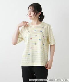 Leilian PLUS HOUSE / レリアンプラスハウス Tシャツ | 刺繍ボーダーカットソー【Leilian WHITE LABEL】
